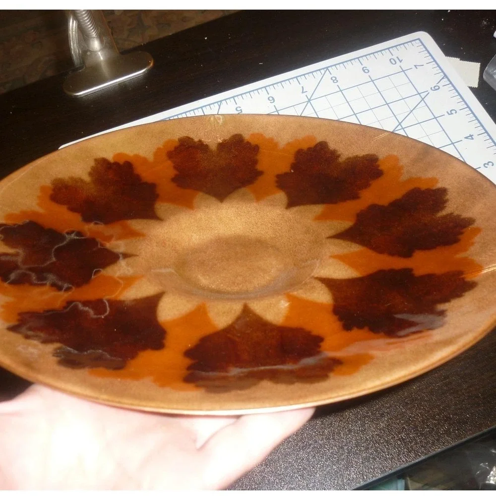 Vintage‎ Annemarie Davidson Enamel on Copper Plate Leaf Starburst Signed Label